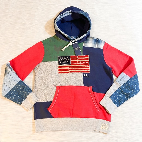 Polo Ralph Lauren Patchwork Hoodie with American Flag 😳🔥🔥🔥😳 - Picture 2 of 16